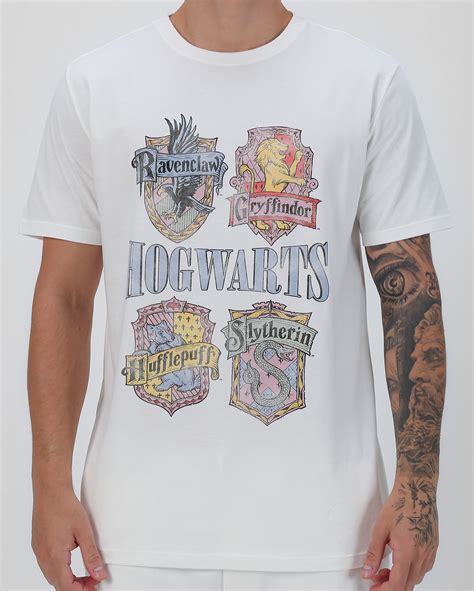 Camiseta Masculina Hogwarts Harry Potter Branca Warner Bros Fanlab