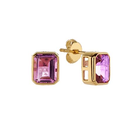 Octagon Amethyst Stud Earrings In Vermeil K Yellow Gold Shane Co