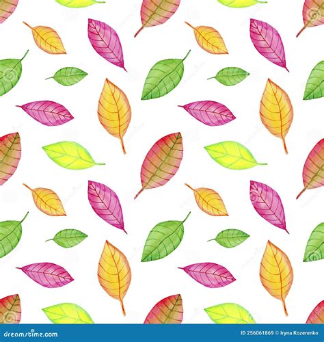 Watercolor Autumn Leaves Seamless Pattern Isolated On White Background