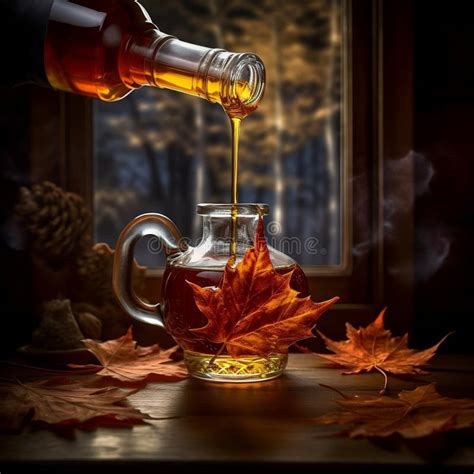 Pouring Maple Syrup Into Glass Bottle Generative Ai Stock Illustration