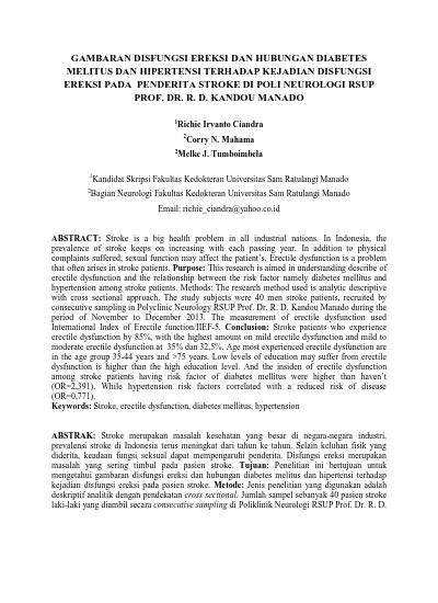 Gambaran Disfungsi Ereksi Dan Hubungan Diabetes Melitus Dan Hipertensi