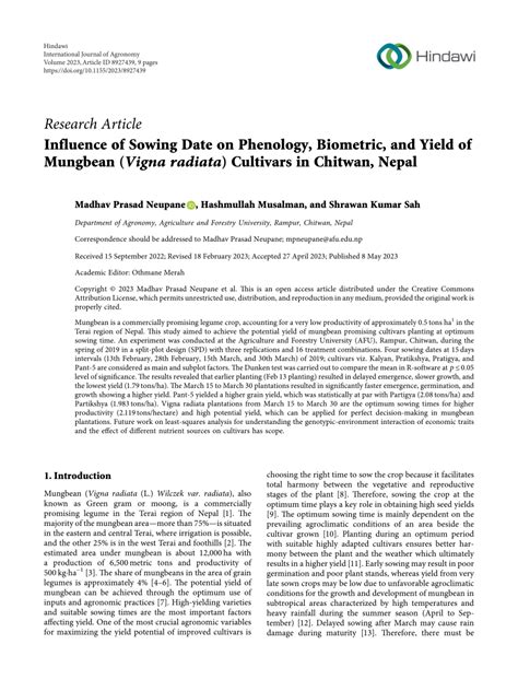 Pdf Influence Of Sowing Date On Phenology Biometric And Yield Of