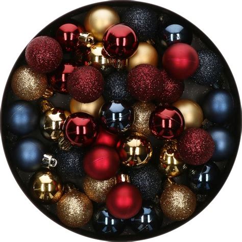 X Stuks Kunststof Kerstballen Mix Donkerrood Goud Donkerblauw Cm