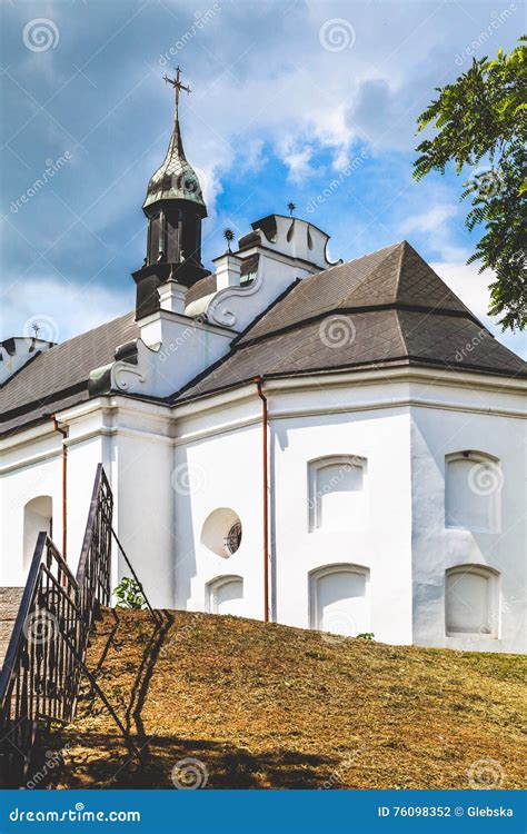 Wall Of White Stone Church With Cross On Dome Stock Photo Image Of