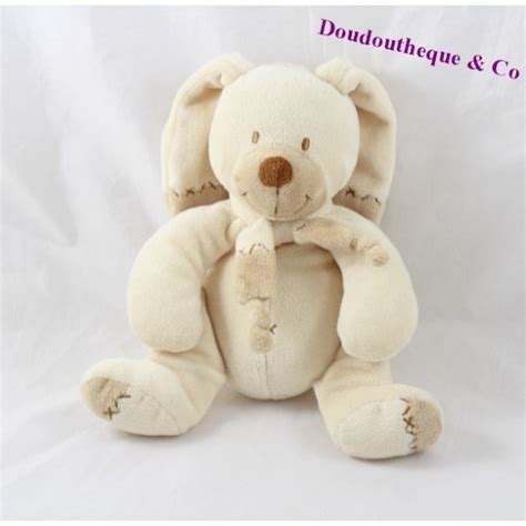 Peluche Lapin Bastien NICOTOY Beige Marron Croix 20 Cm SOS Doudou