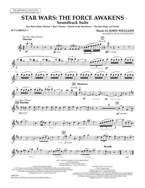 Star Wars The Force Awakens Soundtrack Suite Bb Clarinet 1 By Sean O