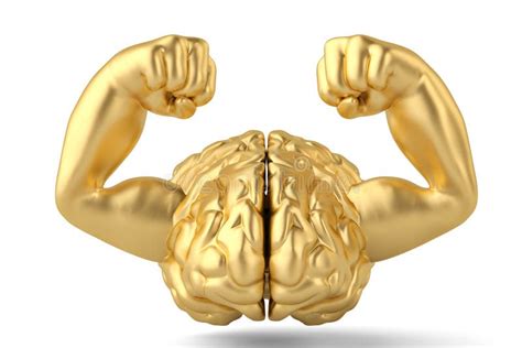 Strong Gold Brain And Muscle Brain 3d Illustration Stock Illustration