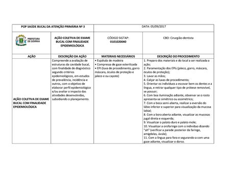 Feito POP ACAO Coletiva DE Exame Bucal Finalidade Epidemiologica