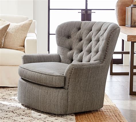 Cardiff Tufted Upholstered Swivel Armchair Pottery Barn