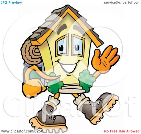 Clipart Picture Of A House Mascot Cartoon Character Hiking And Carrying