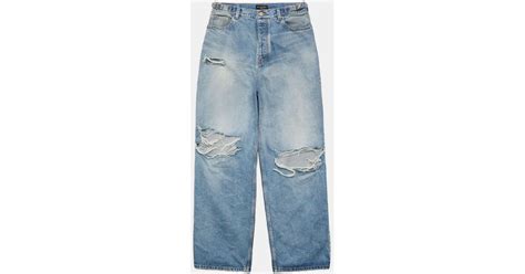 Balenciaga Blue Destroyed Baggy Jeans For Men Lyst