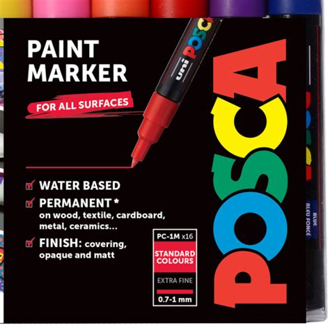 Uni POSCA Paint Marker PC 1MC Complete Set 16pc Cowling Wilcox