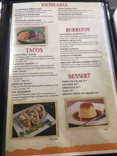 Menu At El Rincon Mexican Restaurant Biloxi