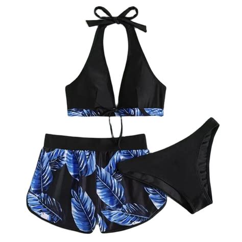 Women 2024 New Bikinis 6 Colors Sexy Halter Bikini 3 Piece Set Leafs