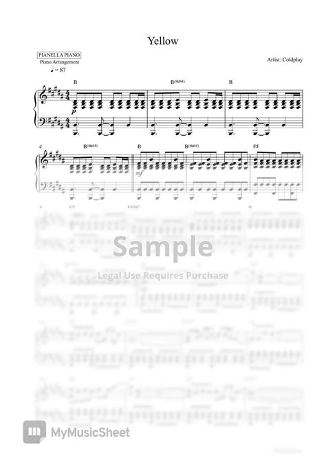 Coldplay Yellow Piano Sheet Sheets By Pianella Piano