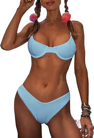 Zaful Frauen Sexy Krawatte Schultern Gerippten Bikini Set Gepolsterte