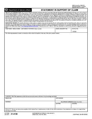 2011 Form VA 21 4138 Fill Online Printable Fillable Blank PDFfiller