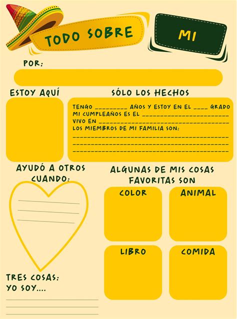 All About Me Worksheet Spanish 20 Free Pdf Printables Printablee