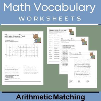 Math Vocabulary Worksheets by ARINAS ACADEMY | TPT