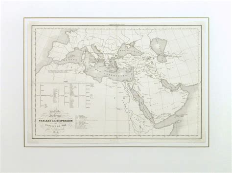 Vintage Hebrew Geography Map, 1844 - Original Art, Antique Maps & Prints