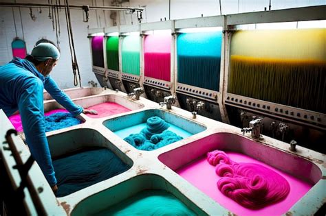 Fábrica de teñido textil todo el proceso de producción de coloración de