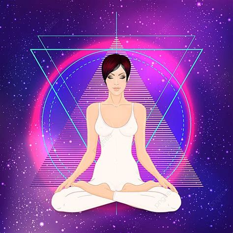 Colorful Yoga Silhouette On Neon Background With Spiritual Motifs ...