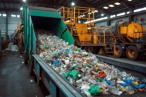 Escena De La Planta De Reciclaje Cinta Transportadora Con Una Pila De