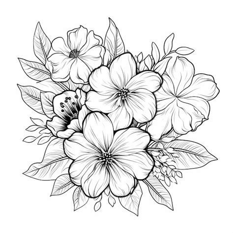 Belles Fleurs En Fleurs Illustration Vectorielle En Noir Et Blanc De