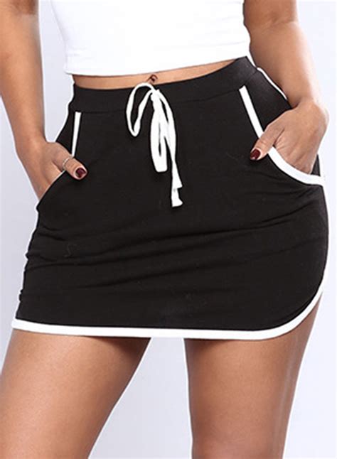 Sexy Striped Spicing Elastic Waist Skirt With Pockets Stylesimo