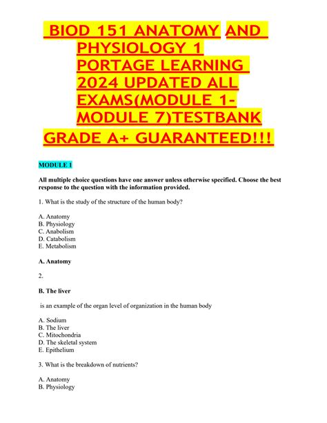 SOLUTION Biod 151 Anatomy And Physiology 1 Portage Learning 2024