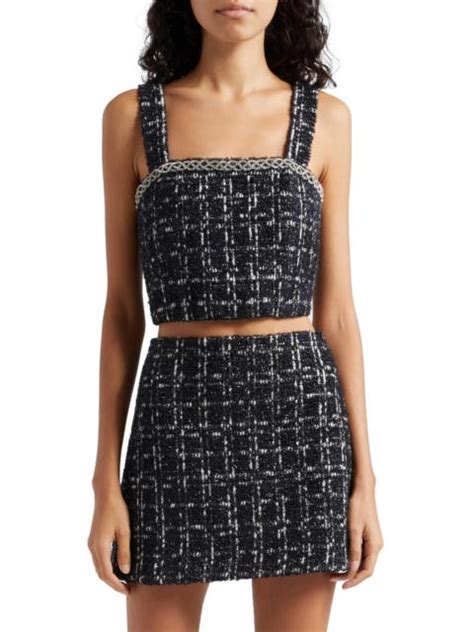 Alice Olivia Ceresi Tweed Crop Tank Top In Black White Reversible