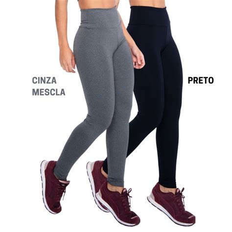 Kit 3 Calças Legging Feminina Suplex Cós Alto 10cm Casual do P ao G3