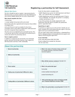 Fillable Online Registering A Partnership For Self Assessment Lc