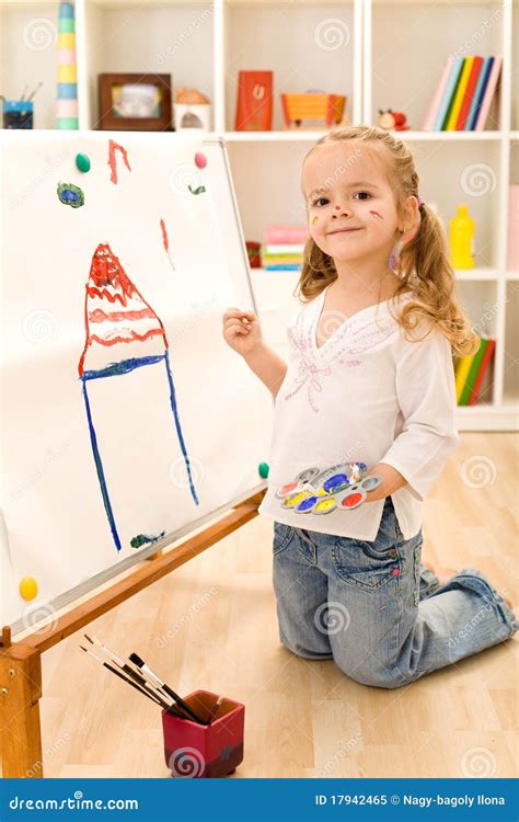 Little Artist Girl Painting Her Dream House Stock Image Image Of