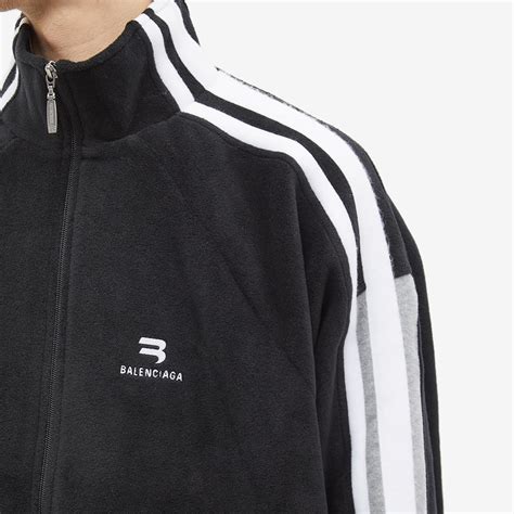 Balenciaga Sporty Fleece Oversized Track Jacket Black Grey White