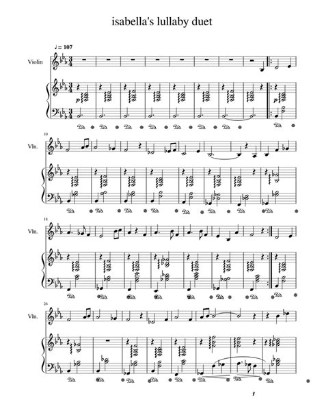 Isabella S Lullaby Duet Sheet Music For Piano Violin Solo