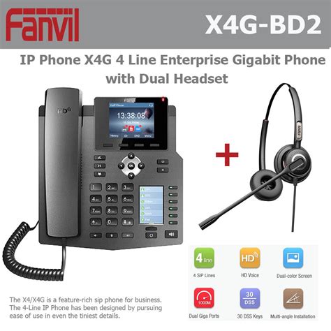 Fanvil IP Phone X4G 4 Line Enterprise Multi Color Screens Gigabit Phone PoE with Dual Headset HT202