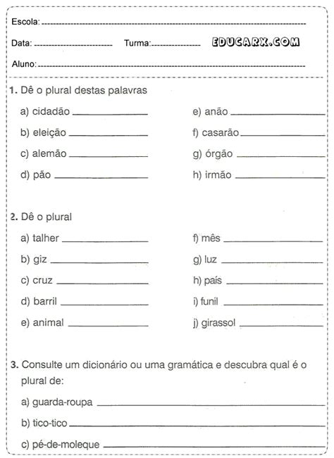 Atividades De Singular E Plural 2° Ano Atividades De Singular E Plural 2° Ano Para Imprimir Que