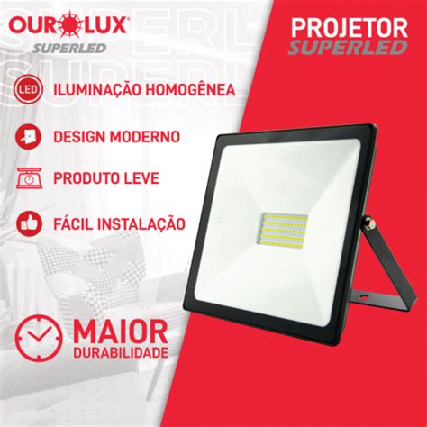 Refletor Superled Slim W Biv Preto K Ourolux