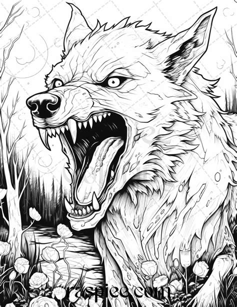 50 Halloween Scary Animals Grayscale Coloring Pages Printable for Adul | Monster coloring pages ...