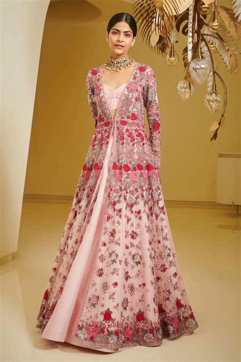 Buy Varun Bahl Pink Modal Dupion Embroidered Jacket And Lehenga Set