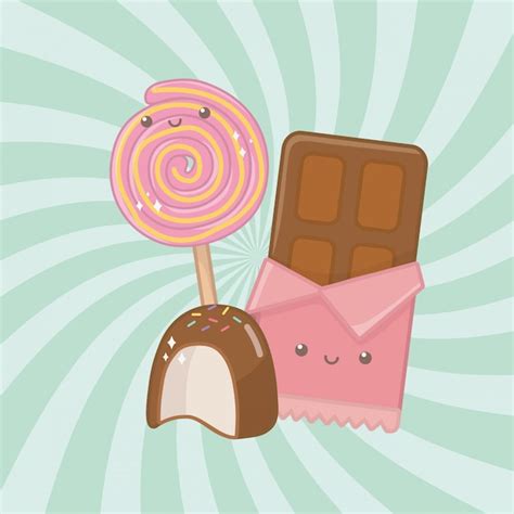 Barre De Chocolat Sucr Et Bonbons Caract Res Kawaii Vecteur Gratuite