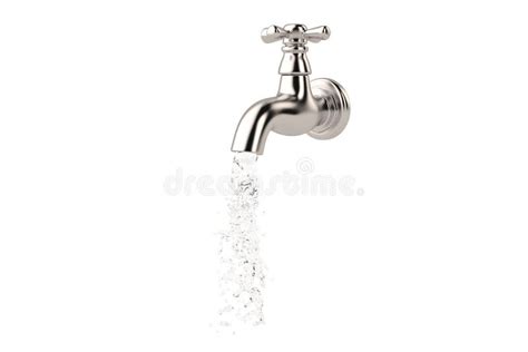 Chrome Tap With A Water Stream Isolated On White 3d Illustration Stock