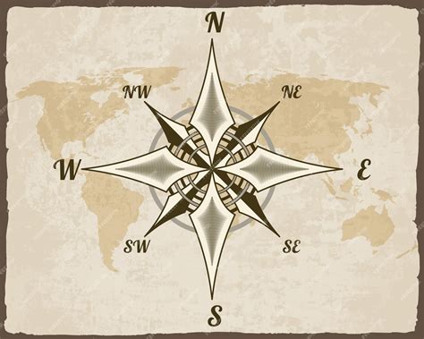 Premium Vector Retro Nautical Compass Hand Drawn Wind Rose On Map