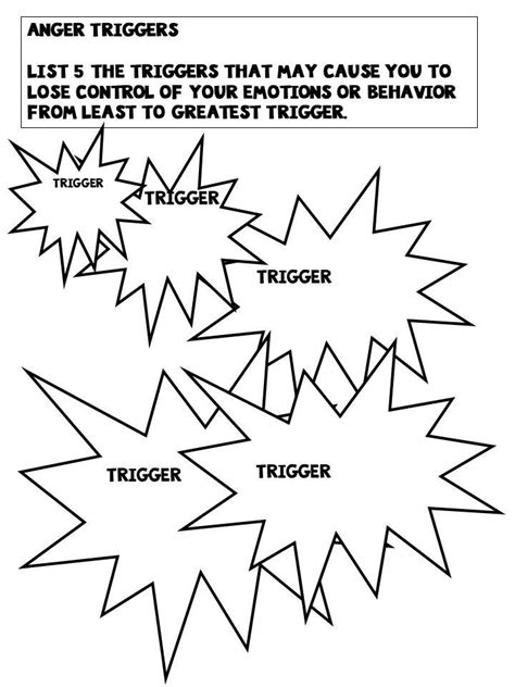 Anger Triggers Worksheet For Anger Management Therapy Anger