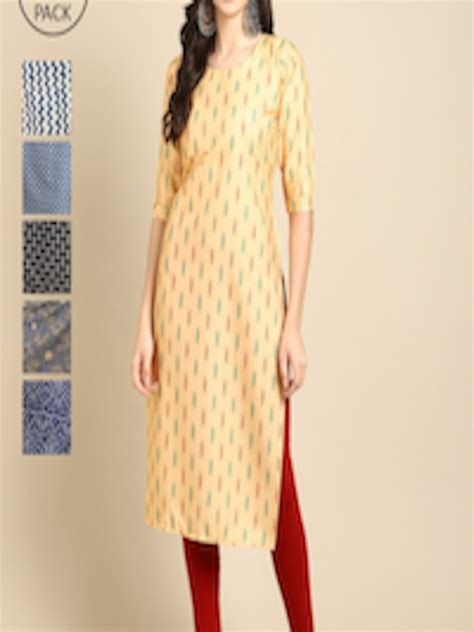 Buy Kalini Women Yellow And Red Ethnic Motifs Printed Block Print Crepe