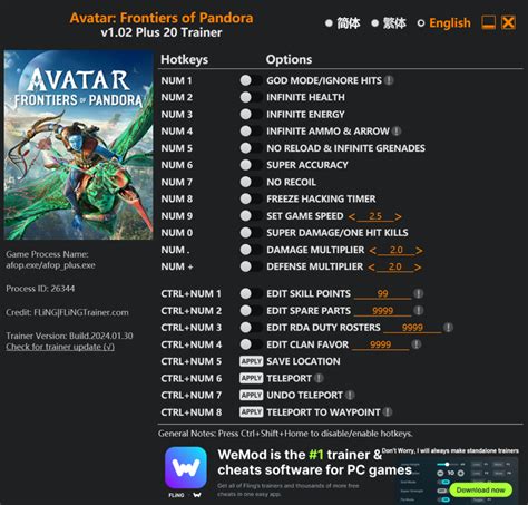 Avatar Frontiers Of Pandora Trainer FLiNG Trainer PC Game Cheats