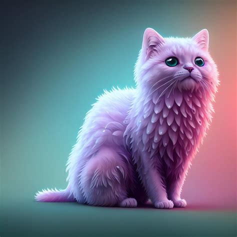 Un Gato Blanco Y Esponjoso Con Un Fondo Morado Y Un Fondo Rojo Y Azul