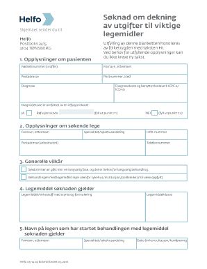 Fillable Online S Knad Om Dekning Av Utgifter Til Viktige Legemidler