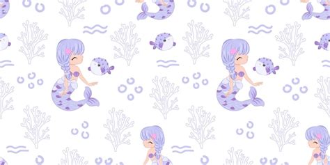 Premium Vector Cute Mermaids And Sea Life Seamless Pattern